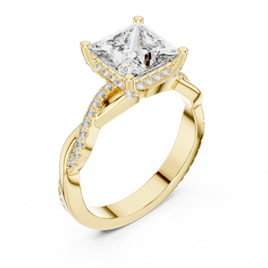 Anillo de compromiso y aniversario de oro amarillo de 14K chapado con diamante de laboratorio talla princesa, engaste de puntas, claridad VS1, ético - Product Image 2