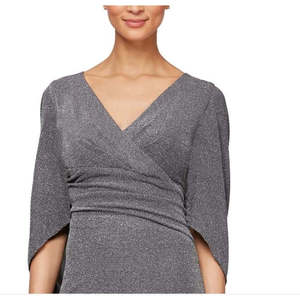 Alex Evenings Women's XL Cape Sleeve Metallic Twill Gown Comfortable Floor-Length Dress Sequined Gray <b>Silver</b> Natural 16 - Product Image 3