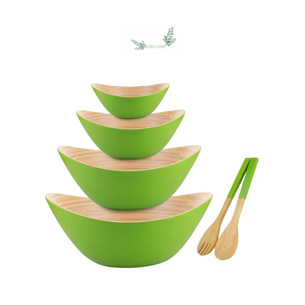 Bamboo Serving Bowls, Large Bamboo Salad Bowl with Servers Included, Eco Friendly Handcrafted Bamboo Bowls for Kitchen