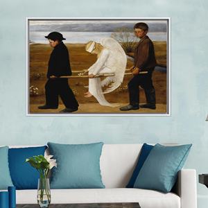 Impresión artística en lienzo de Wounded Angel, obra de arte de Hugo Simberg, decoración de dormitorio, 1P: con marco blanco - Product Image 1