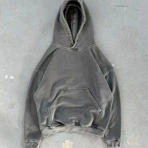 Sudadera con capucha de lavado ácido de gran tamaño personalizada para hombre bordado desgastado por el sol térmico 100% algodón invierno patrón sólido cuello con capucha - Product Image 2