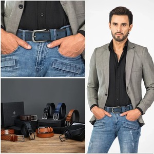 Cinturón de cuero de vaca genuino con pasador de hierro de calidad para hebilla Cinturón de cintura formal informal para hombres - Product Image 3