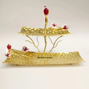 High Quality Aluminum Metal 2 Layer Birds Leaf Designer Embossed Texture <b>Decorative</b> <b>Tray</b> <b>for</b> Hotels Restaurants - Product Image 1