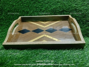 Bandeja DE SERVICIO DE MADERA hecha a mano única con bandeja rectangular con incrustaciones de hueso y resina para una presentación elegante de postres y aperitivos - Product Image 4