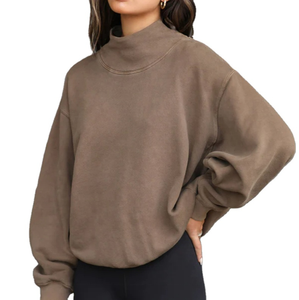 Sweat-shirt en polaire polyester/coton lourd personnalisé pour femmes, broderie de logo sur le devant, col roulé, respirant, décontracté - Product Image 1