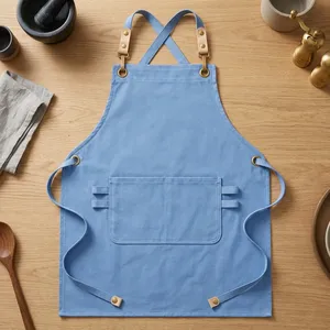 Delantal Clásico Azul de Lona Tejida con Cintura Ajustable, un Bolsillo, Reutilizable, Ecológico, para Uso Diario y Limpieza - Product Image 1