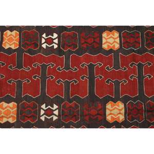 Tapis vintage de grande taille 5,4 x 9,3 pieds, tapis turc en laine ombrée rouge et noir - Product Image 5