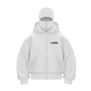 Sweat à capuche cagoule pour homme 100% coton, sweat surdimensionné à double capuche avec fermeture éclair et épaules tombantes, sweat à capuche personnalisable pour l'hiver - Product Image 4