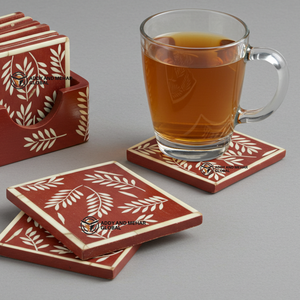 Ensemble de sous-verres carrés de luxe Addy Mehar Global indiens faits à la main, en os blanc et brun foncé, épaisseur 3 mm, écologiques, durables et réutilisables - Product Image 2