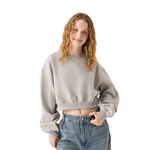 Long <b>Sleeve</b> <b>Short</b> Length Winter Crop Top Women's Casual Eco-Friendly 100% Cotton Soft Warm Drop Shoulder Pullover <b>Sweatshirt</b> - Product Image 5
