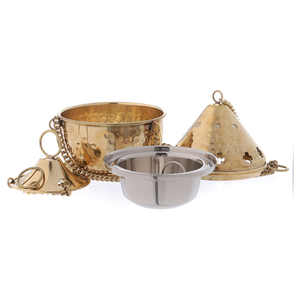 Thurible en laiton doré martelé avec chaîne ensemble plaqué or religieux artisanat fournitures d'église article d'utilisation décorative - Product Image 3