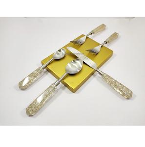 Juego de Cubiertos de Metal de buena calidad con mango de resina con purpurina dorada, pulido plateado para mesa de comedor, juegos de cubiertos para comer comida - Product Image 2