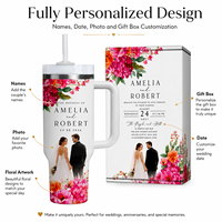 Ensemble cadeau de gobelets de mariage personnalisés, 20 oz et 40 oz, en acier inoxydable à double paroi, isolés sous vide, avec boîte personnalisée avec photo et nom