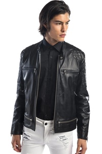 Wholesale Custom Men's Winter Stand Collar Casual Windproof Genuine <b>Sheep</b> <b>Skin</b> Leather <b>Jacket</b> High Quality Fashion - Product Image 3