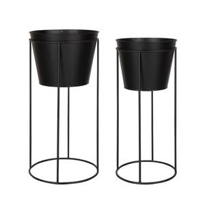 Trio de jardinières Tallixir avec pots cylindriques dorés et supports en métal noir Ensemble d'accessoires sculpturaux pour intérieurs modernes - Product Image 4