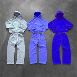 Cropped Hoodie Set Streetwear <b>Tracksuit</b> Essential Fleece 450 Gsm Sweatsuit Set Customize Jogger Heavyweight Casual Autumn - Product Image 1