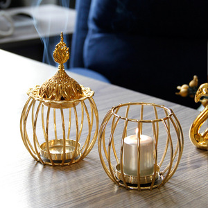 Encensoir arabe du Moyen-Orient Encensoir en métal doré de style antique Brûleur d'encens doré en maille filaire - Product Image 3