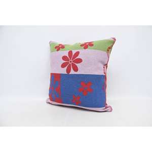 Multicolor 28x28 Inch Wool Kantha Pillow Luxury Floral <b>Vintage</b> Poppy Pattern Cushion Woven Technique <b>Bedding</b> for Sofa Use - Product Image 4