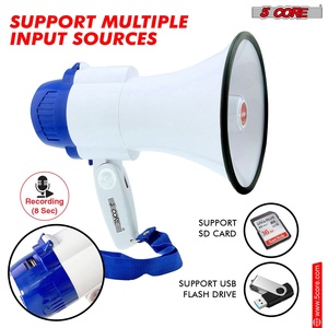 Mégaphone 5 cœurs 30W, haut-parleur PA type corne de bœuf avec portée de 800 yards, amplificateur vocal USB puissant, portable - Product Image 6
