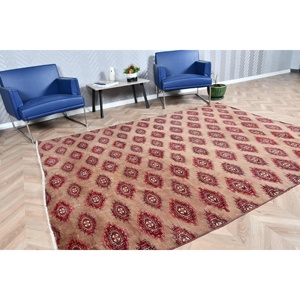 Tapis turc vintage, grand tapis de 6,2 x 8,1 pieds, tapis à carreaux rouge brun - Product Image 2
