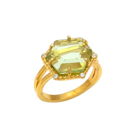 Anéis femininos de colisão verde ametista hidro e CZ joia forma hexagonal anéis de pedras preciosas