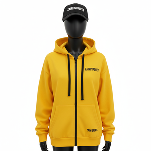 Sweat à capuche zippé en molleton de coton et polyester de qualité supérieure pour femmes, 300 GSM, tissu brossé doux, couleur unie, logo personnalisé, sweat-shirts basiques - Product Image 1