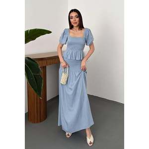 Blue Smocked <b>Linen</b> Set - Blue - Product Image 2