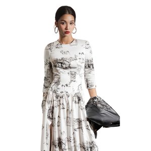 Robes de mode haut de gamme pour dames Style Midi Maxi Keana robe circulaire tissu de haute qualité étiquettes personnalisées blanc Vietnam - Product Image 1