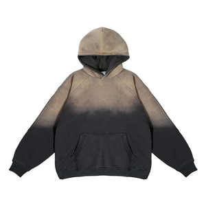 เสื้อฮู้ดผ้าฟลีซผ้าฝ้าย 100% คุณภาพสูง สไตล์วินเทจฟอกสีแบบดับเบิ้ลเลเยอร์ สำหรับผู้ชาย ผลิตตามแบบ OEM - Product Image 4