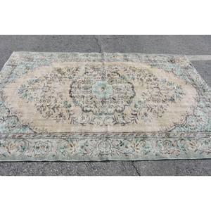 พรมตุรกีโบราณคลาสสิกขนาด5.5x8.3ฟุตสีเบจเย็บปะติดปะต่อกันสีน้ำเงินพรมห้องนั่งเล่นผ้าขนสัตว์ยางรองสี่เหลี่ยมผืนผ้าโถงทางเดิน - Product Image 3