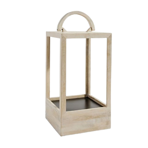 Venta al por mayor de madera vela linterna diseño único decoración del hogar candelabros blanco lavado de madera linternas de madera de mango - Product Image 1