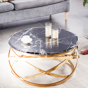 Modern Custom Designed Stainless Steel <b>Table</b> With Brass Finish and Italian <b>Stone</b> <b>Top</b> for Living Room Manufactured in India - Product Image 4