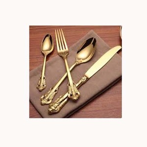 Forma martillada Mango de diseñador en relieve Acero inoxidable Oro Mate Pulido Juego de cubiertos Juegos de cubiertos Cubiertos - Product Image 1