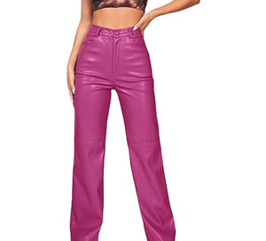 Pantalons en cuir véritable pour femmes, pantalons en cuir décontractés, pantalons en cuir à jambes larges, pantalons en cuir taille haute - Product Image 1