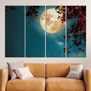 Toile imprimée Lune au-dessus de l'arbre - Décoration murale pleine lune, lot de 4 toiles - Product Image 1