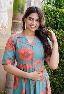Indian Hand Block Floral Printed Cotton <b>Dress</b> New Trendy Casual <b>Summer</b> Wear with Natural Waistline for Weddings or Gifts - Product Image 5