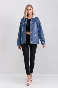 Veste en jean réversible à capuche décontractée pour femmes 100% coton délavé style printemps grande taille pour dames - Product Image 3