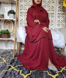 Belle Abaya noire de Dubaï pour les femmes travail à la main caftan vêtements islamiques traditionnels avec accessoire musulman - Product Image 2