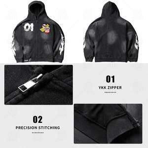 Sweat-shirts à capuche pour hommes en coton éponge brodés sur mesure par le fabricant, style streetwear ample d'hiver, surdimensionnés, délavés - Product Image 4