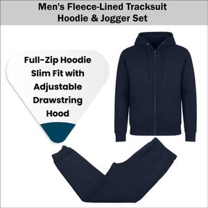 Hiver Casual Solid 2 Piece Fleece Lined Windproof Full Zip Hoodie & Jogger Set Men's Tracksuit Set Premium Clothing RRI-MTS-37 - Product Image 4