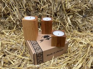 Juego de 3 portavelas de madera para té, candelabros de madera natural, candelabros ligeros para bodas, cenas, vacaciones - Product Image 6