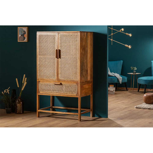 Armoire en bois de manguier en rotin Unité de stockage en bois d'acacia indien Meubles rustiques faits à la main OEM/ODM Exportateur Conception personnalisée - Product Image 5
