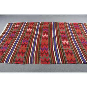 Vintage Turkish Rug 4.9x9.2 ft, Kilim <b>Red</b> Solid <b>Wool</b> Rug - Product Image 3