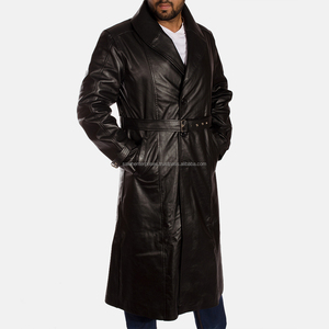 Vente en gros Manteau en cuir de mouton véritable respirant à double col décontracté pour hommes avec polaire de laine à l'intérieur des manteaux en cuir noir - Product Image 5