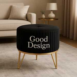 Taburete de dormitorio de alta calidad con tela de diseño moderno y patas de metal | Muebles pequeños con tela y madera - Product Image 1