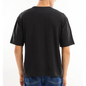Venta al por mayor de alta calidad de color negro sólido camiseta de impresión personalizada 100% tela de algodón suelta cuello redondo transpirable camiseta para hombres - Product Image 6