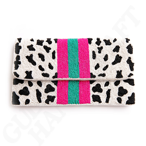 Beaded Clutch with Fuchsia Stripes and Flamingos Handcrafted <b>Tropical</b>-Inspired Evening Bag with Intricate Beadwork, Perfect - Product Image 5