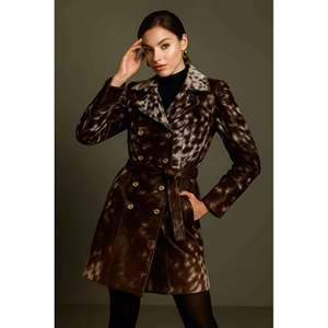 Manteau trench en cuir de vachette fait main pour femme, long, en peau de mouton véritable, imprimé peau de serpent, décontracté, ceinture en coton, grande taille, hiver - Product Image 2