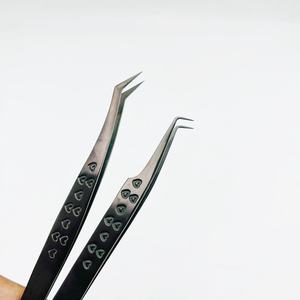 Pinces à épiler pour extensions de cils à pointe fine, revêtement en poudre noir mat, outils de prélèvement de cils en acier inoxydable avec logo personnalisé - Product Image 1