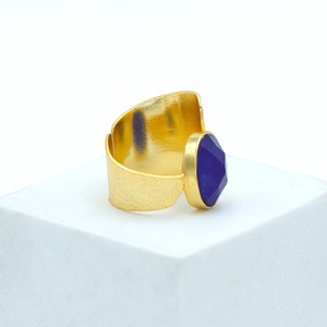 Blue <b>Jade</b> Gemstone Adjustable <b>Ring</b> 18K Gold Plated Trendy Wedding & Party Jewelry for Unisex Gift and Personal Use - Product Image 3